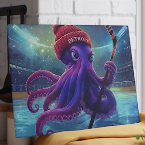 Detroit Hockey - Glass Cutting Board, Wings Kitchen Decor, Perfect Gift for Detroit Hockey Fans, Detroit Sports Lover Gift, Octopus Hockey