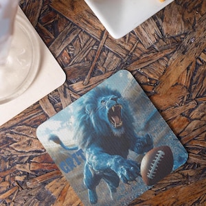 Cork Coaster - Detroit Pride, Lions Football Home Decor Gift, Lions Sports Team Fan, Detroit Grit, Man Cave, Sports Den, Game Room. Go Lions