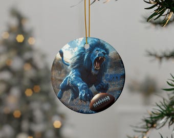 Detroit "GRIT" Ceramic Ornament | Double-Sided Lions Ornament for True Fans | Single or Set