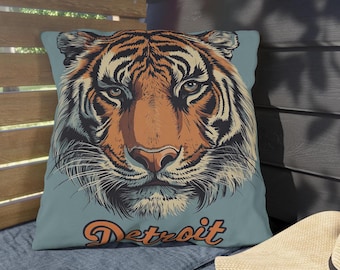 Cojín retro de béisbol de Detroit para interior/exterior (relleno y funda) / Decoración vintage de los Tigres