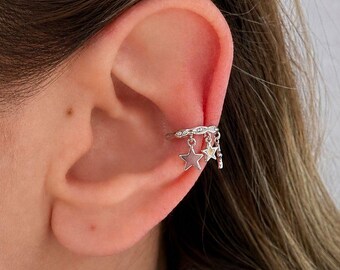 Silver Star Ear Cuff, No Piercing Celestial Dangle Jewelry, gift for her
