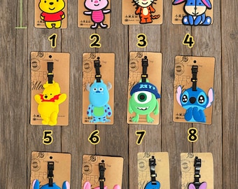 Listing T - Kofferlabels - Winnie de Poeh, Knorretje, Teigetje, Iejoor, Mike, Sully, Stitch