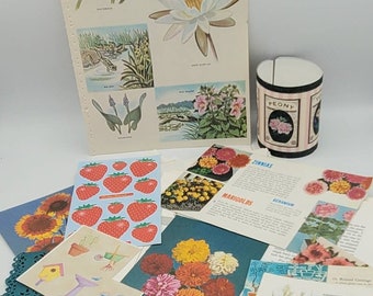Vintage GARDENING / NATURE / FLOWERS Junk Journaling or Collage Papers / Ephemera - 5 Grab Bags / Lots - Book Pages, Stickers, & More