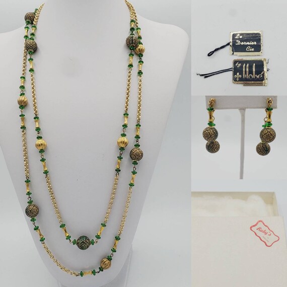 Vintage Hobe Long Necklace + Earrings Set / Parur… - image 1