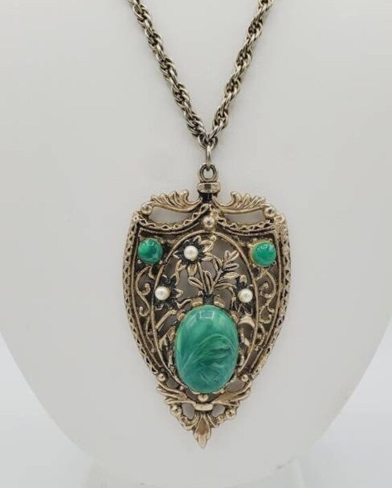 Vintage, 1970s, Plastic Turquoise / Malachite & P… - image 2