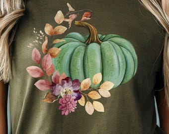Akvarell pumpa-tröja, boho blommig pumpa-tröja, höstblommig tröja, pumpaälskare-gåva, höstvibbar-tröja, mellanvästern-hösttröja