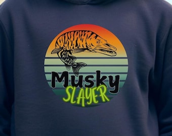 Kids Musky Hoodie, Musky Fishing Sweatshirt, Youth Fishing Hoodie, Muskie Gift for Boys, Musky Slayer Hoodie
