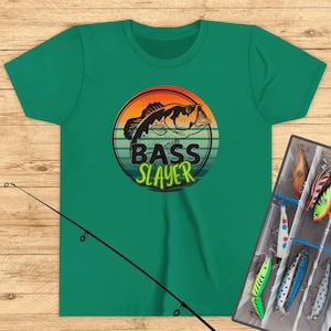 Kids Fishing Shirt, Bass Slayer, Bella Canvas Youth T-shirt, Fisherman, Bass Fishing Shirt, Camping Kids, Outdoor Bass Fisher, Fishing Gift