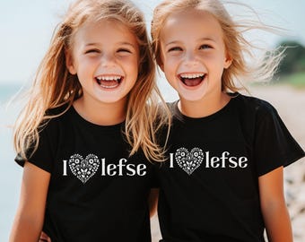Kids "I Love Lefse" T-Shirt – Cute Norwegian Heritage Tee – Scandinavian Food Shirt for Boys & Girls – Nordic Holiday Gift Idea