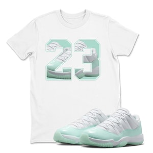 Jordan 11 Low Igloo Sneaker Matching T Shirt, AJ 11s Green Mint T Shirt Match Number 23 , Shirt match sneaker