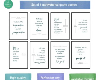 Conjunto de 8 carteles con frases motivacionales / Arte mural imprimible e inspirador / Decoración moderna para el hogar y la oficina / Ideas de regalo