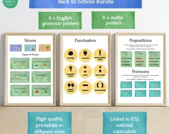 Pósters educativos de matemáticas e inglés / 14 pósteres para niños / Imprimibles para educación en casa o en el aula KS2 - Enlaces del currículo nacional - Escuela primaria