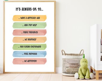 Póster de bienestar emocional para niños / Siempre está bien... / Afirmaciones positivas y atención plena (imprimible) / Descarga digital