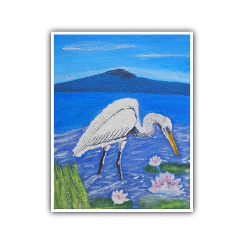 Crane Painting and Lotus Flower Art, also a Chinese Wall Art and Bird Wall Decor, this shops is an Original Painting and Framed Wall Art