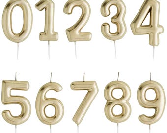 Metallic Gold Number Birthday Candle 0-9 – Single Wax Candle for Cakes, Parties & Celebrations