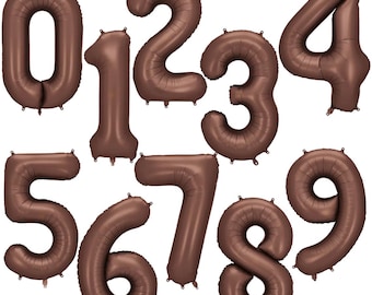 Mocha Brown Number Balloons 0–9  Giant 86cm / 34" Helium Foil Balloons – Birthday Party Decorations, Milestone Celebrations, Photo Props