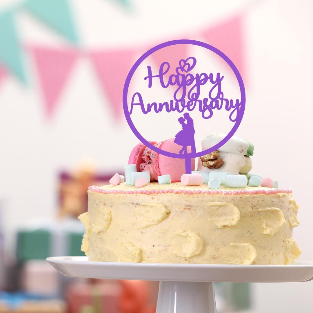 Happy Anniversary Round Acrylic Cake Topper – Elegant Wedding ...