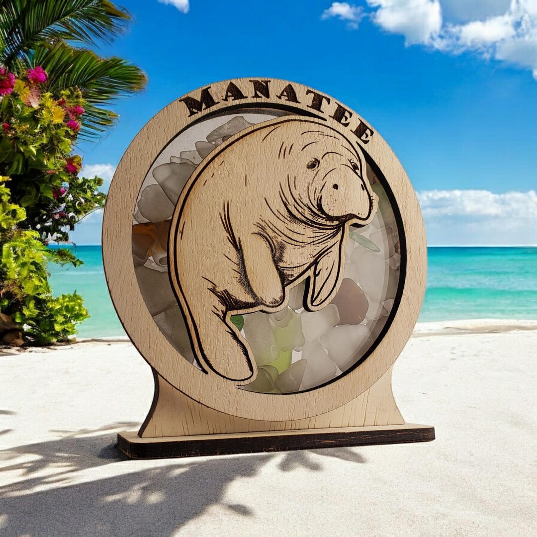 Manatee Sea Glass Shadowbox: Beach Decor, Window Hanging or LED Light ...