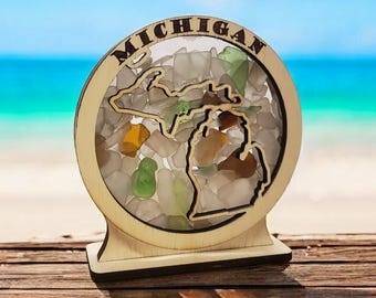 Michigan Sea Glass Shadowbox Display: Coastal Home Decor