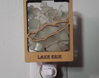 Lake Erie Beach Glass Shadowbox Plugin Nightlight with on/off switch, Great Lakes Seaglass