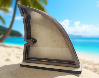 Shark Fin Sea Glass Shadowbox: Ocean Treasure Display, LED Option