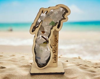 Lake Michigan Sea Beach Glass Rock Shadowbox Display, Single Sided, Window Display, Two-sided Shine-through Shelf Sitter, LED Light, 3 sizes
