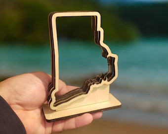 Rhode Island Sea Beach Glass Shadowbox Display, Single Sided, Window Hanging, Shine-Through Double Sided Shelf Sitter, LED Light, Small