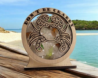 Crab Sea Glass Shadowbox: Coastal Decor, Window Hanging or Shelf Sitter