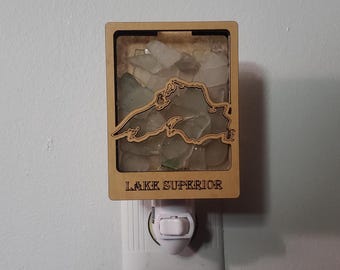 Great Lakes Beach Glass Shadowbox Plugin Nightlight with on/off switch, Lake Superior, Lake Michigan, Lake Huron, Lake Erie, Lake Ontario