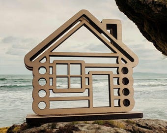 Log Cabin Sea Glass Shadowbox Display Single Sided, Window Hanging, Double Sided, LED Night Light, Small
