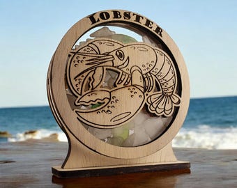 Lobster Sea Glass Shadowbox: Coastal Decor, Window Hanging or Shelf Sitter