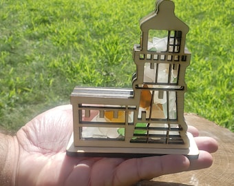 Split Rock Lighthouse Sea Glass Shadowbox Display Single Sided, Window Hanging, Double Sided Shine-through Shelf Sitter, LED Light, 3 sizes