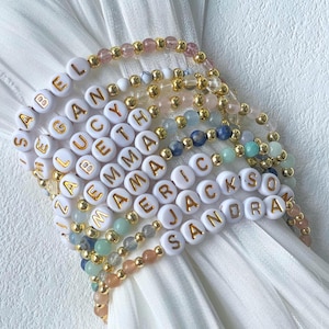 Pulsera de cuentas personalizada con piedras preciosas, pulsera con nombre personalizado, regalo de dama de honor, pulsera para mamá e hijo, pulsera personalizada con letras mayúsculas