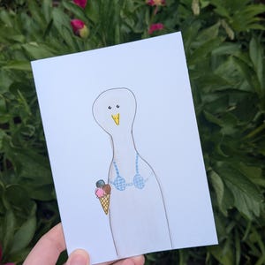 Handgeschilderde aquarel Seagull Bikini Comedy Card. Bedankkaart. Verjaardagskaart. Feestkaart. Wenskaart.