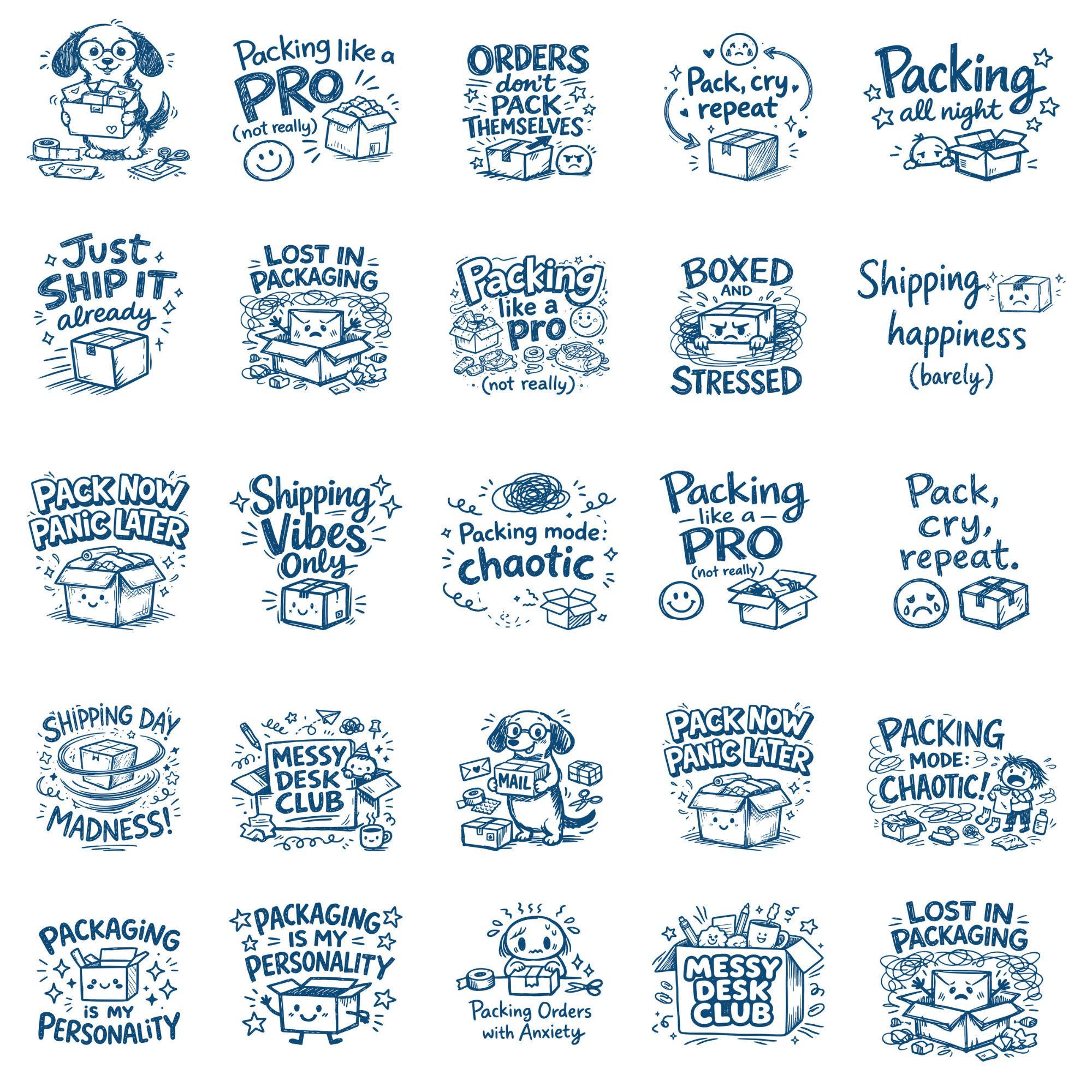 Funny Packaging Quotes SVG Bundle, Hand-drawn Shipping Business Sayings ...
