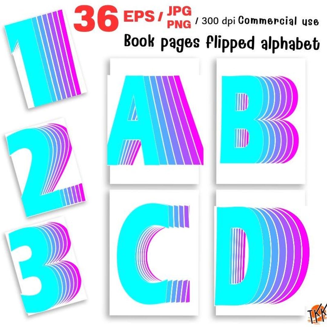 Book Pages Flipped Alphabet Clipart – A-Z, 0-9 (digital Download) - Etsy