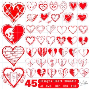 Heart SVG Bundle, Heart Clipart, Doodle Hearts, Valentines Svg, Hand-drawn Heart svg, Valentine Heart svg, Cut Files Cricut, Silhouette
