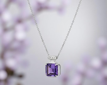 Dainty Amethyst Pendant Necklace, Natural Purple Crystal 925 Sterling Silver Necklace, February Birthstone Jewelry Gift for Her
