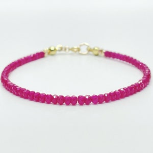 Dainty Ruby Bracelet: Natural  Red Gemstone 14K Gold Stacking Bracelet, Birthstone Jewelry Gift