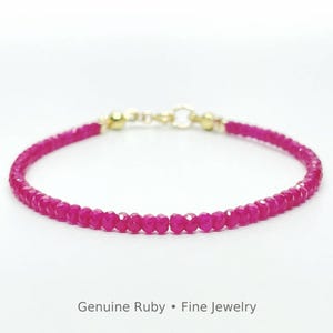 Natural Ruby Bracelet, Dainty Red Gemstone Stacking Bracelet, Genuine Ruby Beaded Bracelet, Minimalist Birthstone Jewelry Gift for Her