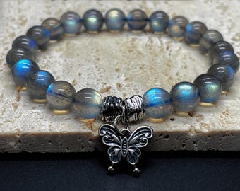 Rainbow Moonstone Bracelet | 925 Sterling Silver Charm Jewelry | Natural Blue Flash Crystal Bracelet | Healing Energy | June Birthstone Gift