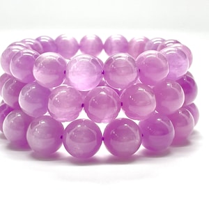 Natural Kunzite Bracelet | Genuine Icy Cat&#39;s Eye Kunzite Bracelet | High Quality Healing Crystal Beaded Bracelet Gift for her