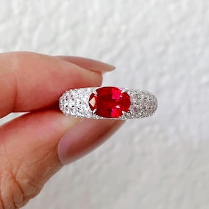 Natural Ruby Engagement Ring, Vintage Oval Red Ruby Ring, 18K White Gold Band, July Birthstone Ring, Fine Jewelry Gift, US Size 6