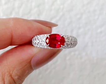 Natural Ruby Engagement Ring, Vintage Oval Red Ruby Ring, 18K White Gold Band, July Birthstone Ring, Fine Jewelry Gift, US Size 6