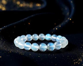 9mm Rainbow Moonstone Bracelet, Natural Blue Flash Moonstone Beads, Healing Crystal Jewelry Gift for Her