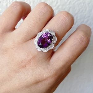 Premium Amethyst Ring, Natural Amethyst 925 Sterling Silver Adjustable Ring, Chakra healing crystal ring