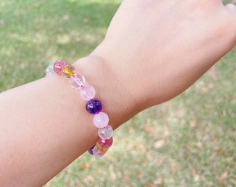 Natural Healing Crystal Bracelet: Amethyst, Rose Quartz, Citrine, Clear Quartz