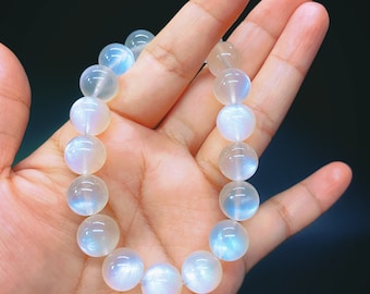 AAAAA Grade Rainbow Moonstone Bracelet, Genuine High Quality Blue Flash Moon Stone Bead, Natural Healing Crystal Jewelry Gift for Her