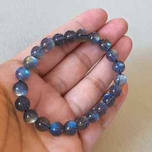 Rainbow Moonstone bracelet with blue light,  natural healing crystal bracelet, Real Moonstone beaded bracelet