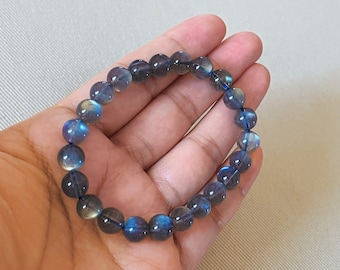 Natural Rainbow Moonstone Bracelet, Blue Flash Moonstone Beaded Bracelet, Healing Crystal Bracelet, Dainty Moonstone Jewelry Gift for Her